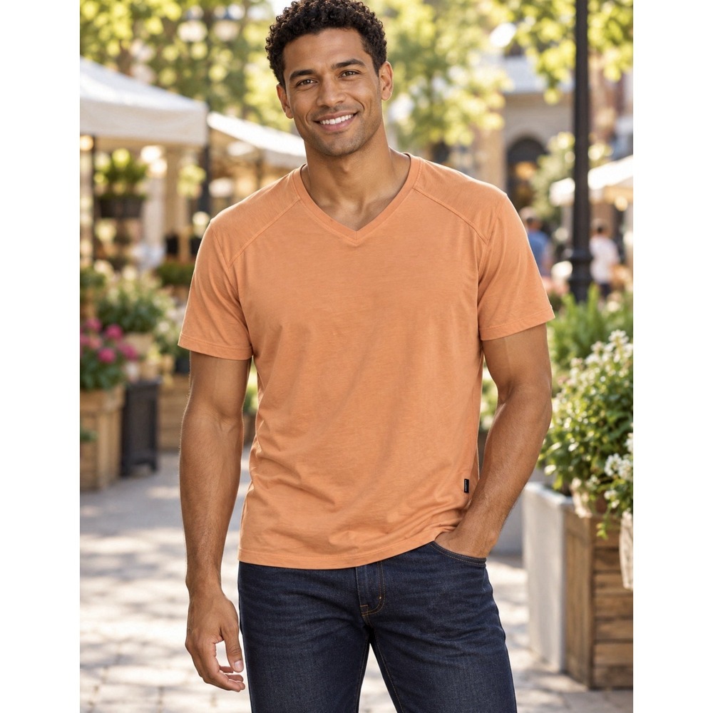 Kenneth Cole New York Mens Techni-Cole V-Neck Light Orange